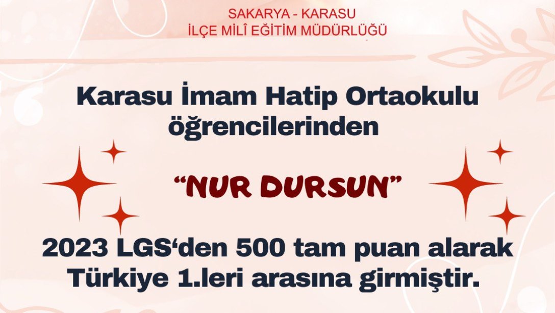 İlçemizden LGS Türkiye 1' incisi